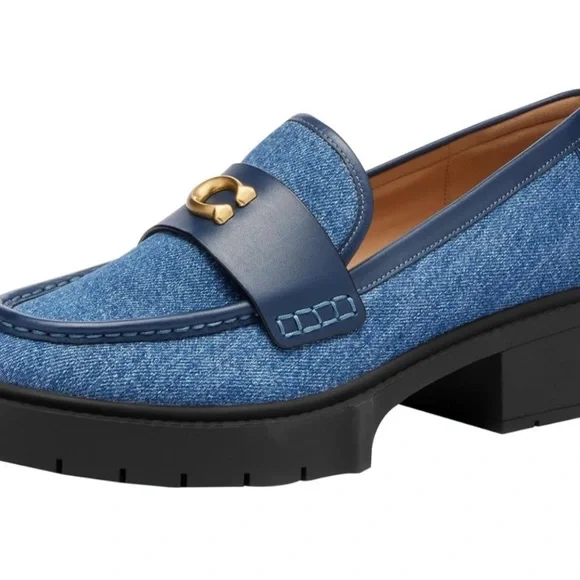 Coach Denim Blue Loafers with Gold Detail - Picture 1 of 4